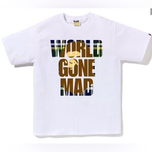 BAPE World Gone Mad (WGM) Check Ape Head Overlap Tee – White – Size M – NWT